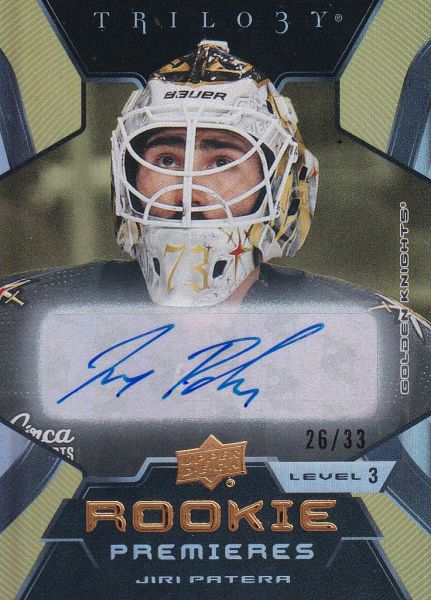 AUTO RC karta JIŘÍ PATERA 23-24 Trilogy Rookie Premieres Rare Gold Auto /33